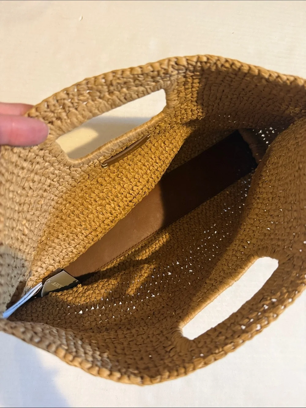J. Crew Tan Woven Clutch with Shell Discs